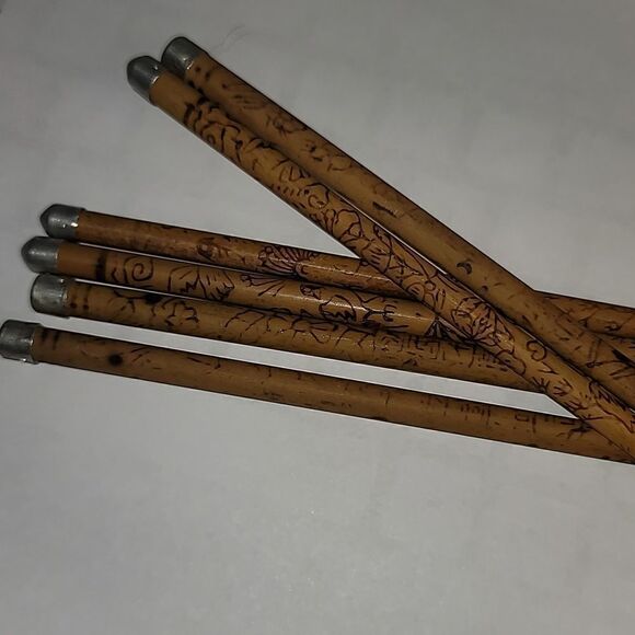 Vintage Chinese Bamboo Chopsticks with Metal Tips 6pcs - Picture 3 of 4
